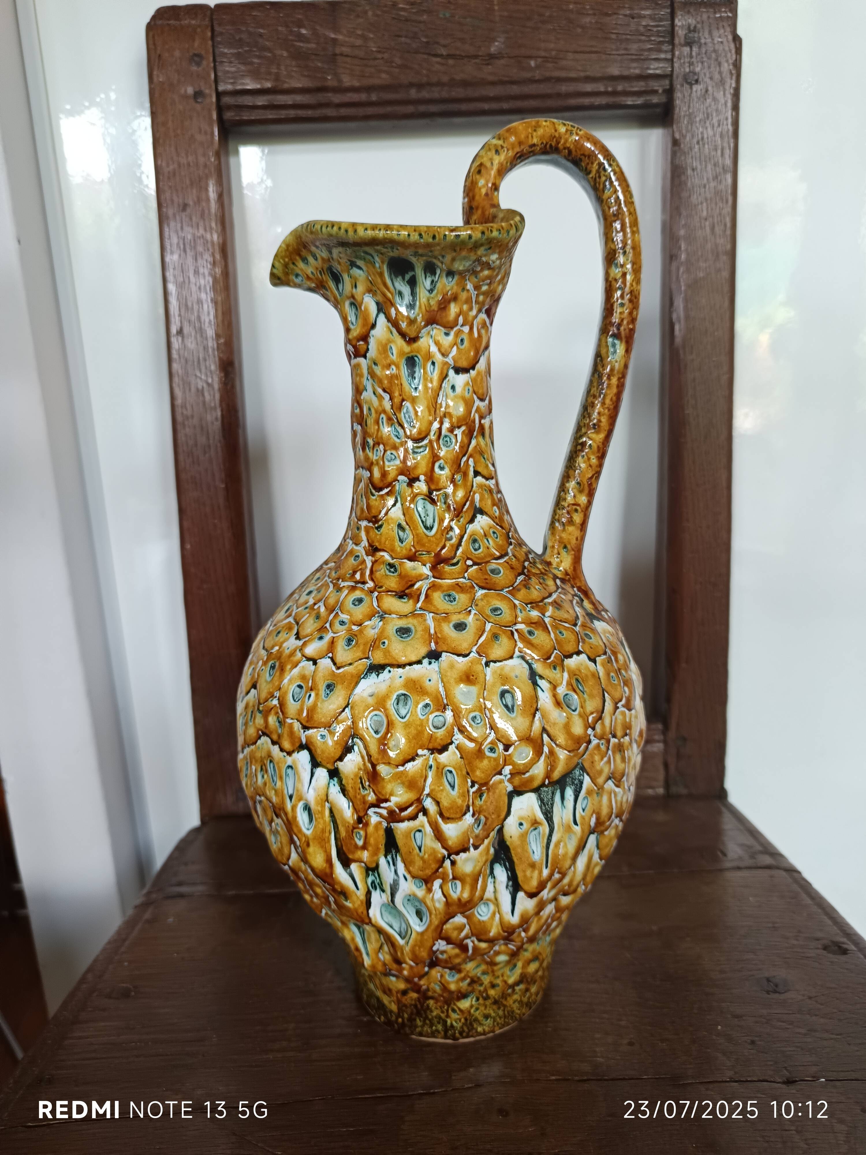 Vallauris style pitcher vase with honey enamel 1960/1970