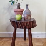 Brutalist side table in tripod solid wood
