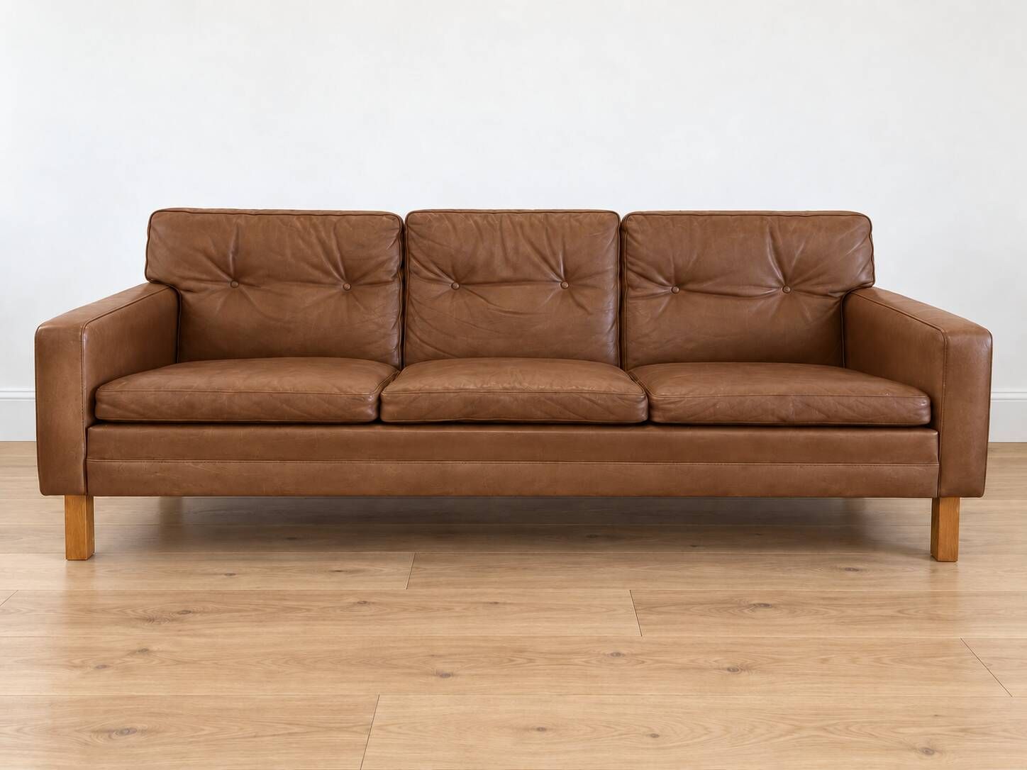 Vintage Scandinavian Peem Oy mid-century 3 person sofa in cognac leather 1960s
