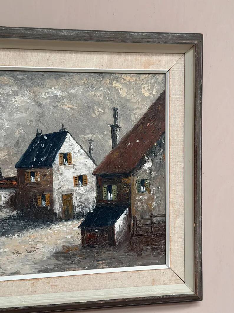 Original Swedish Oil on Canvas – "Houses", Unknown Author – Signed, Vintage and Framed – 61 x 51 cm (24 x 20 inches)