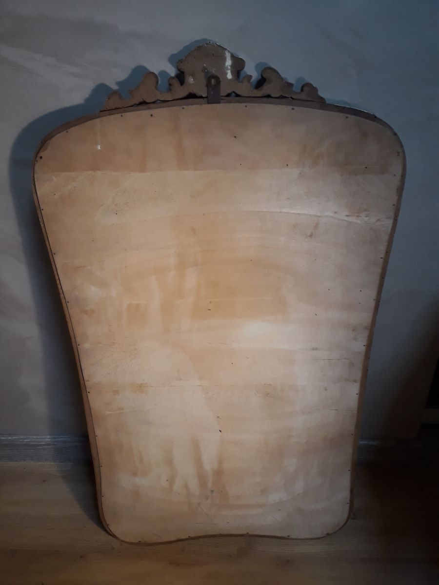 Miroir ciselé 1900 au mercure patine doré - 91x57cm