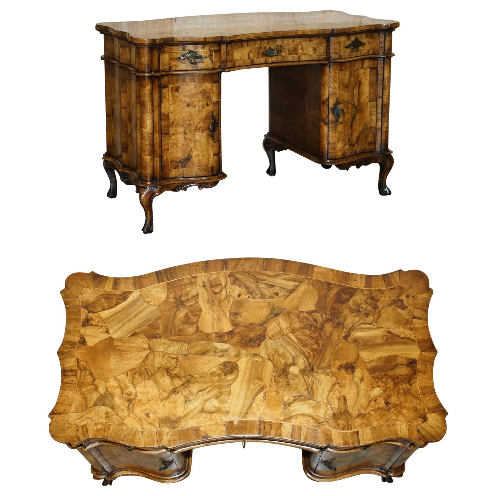 Antique Italian writing desk in olive wood circa 1860