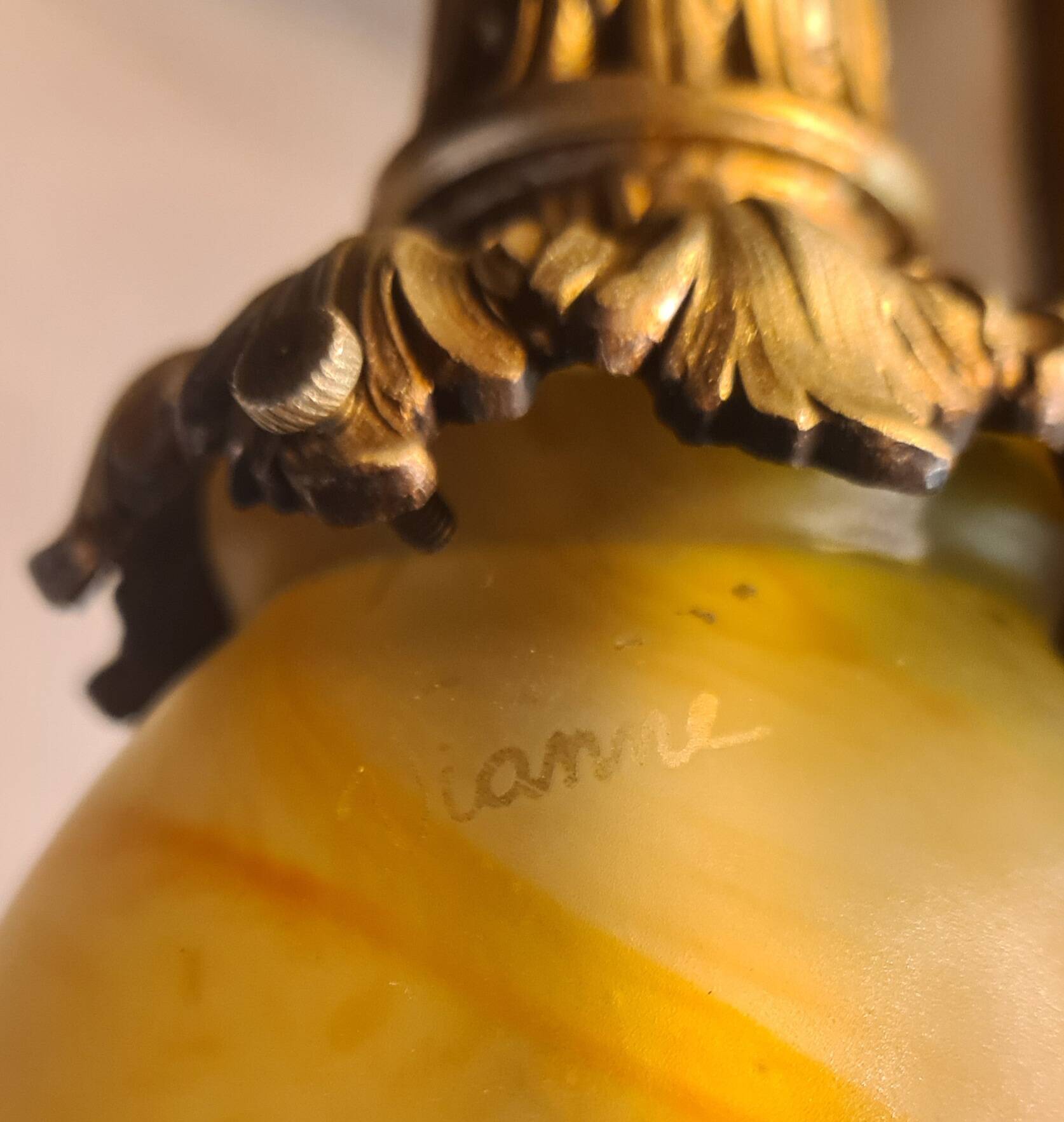 Bronze art nouveau tulip lamp signed vianne 40x16 old elec ok