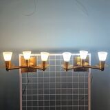 Maison cheret, pair of 3-light wall lights in ronze, brass and glass, circa 1950/1960