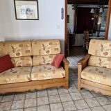 Salon canape 2 places style chalet et son fauteuil, collection jacques lele