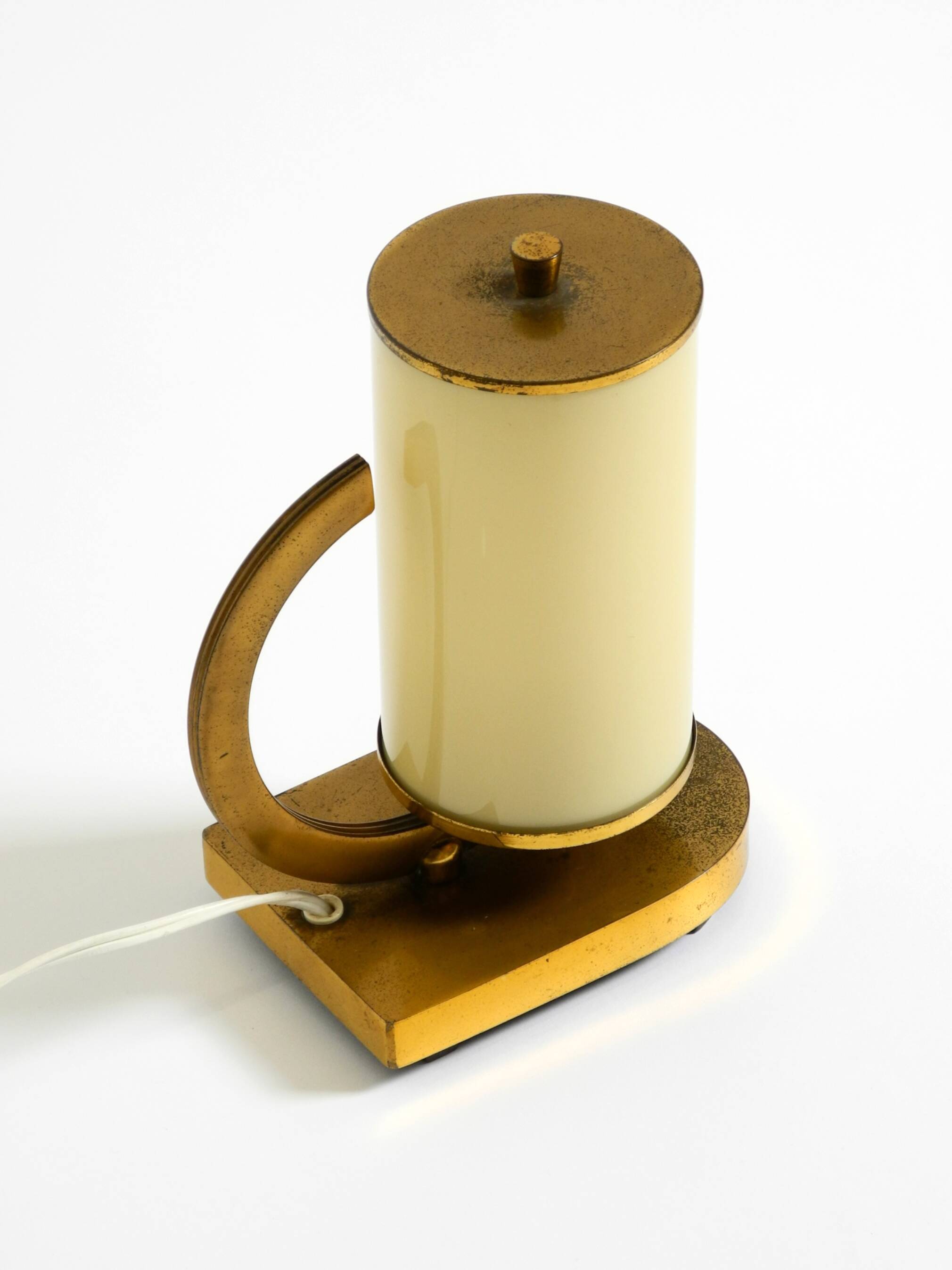 Rare and beautiful 1940s brass table lamp with opal glass shade