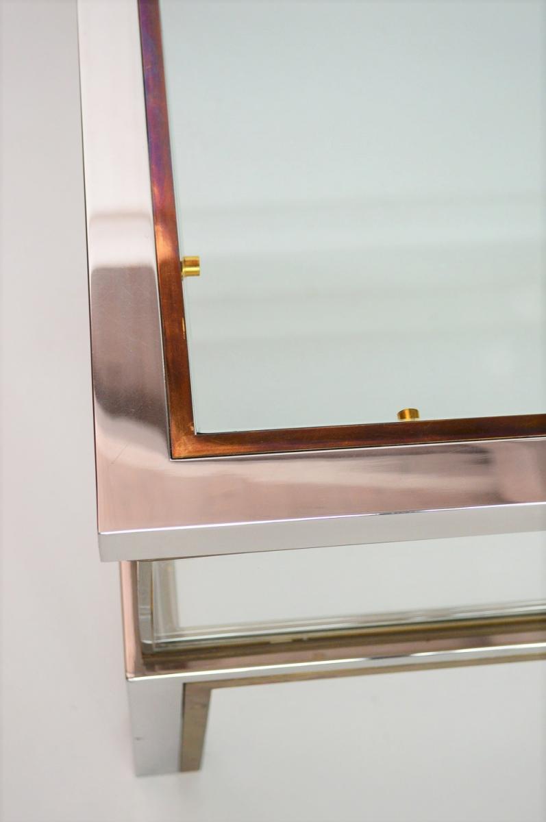 Coffee table in brass and chrome with folding top compartment to House Jansen 1970 s