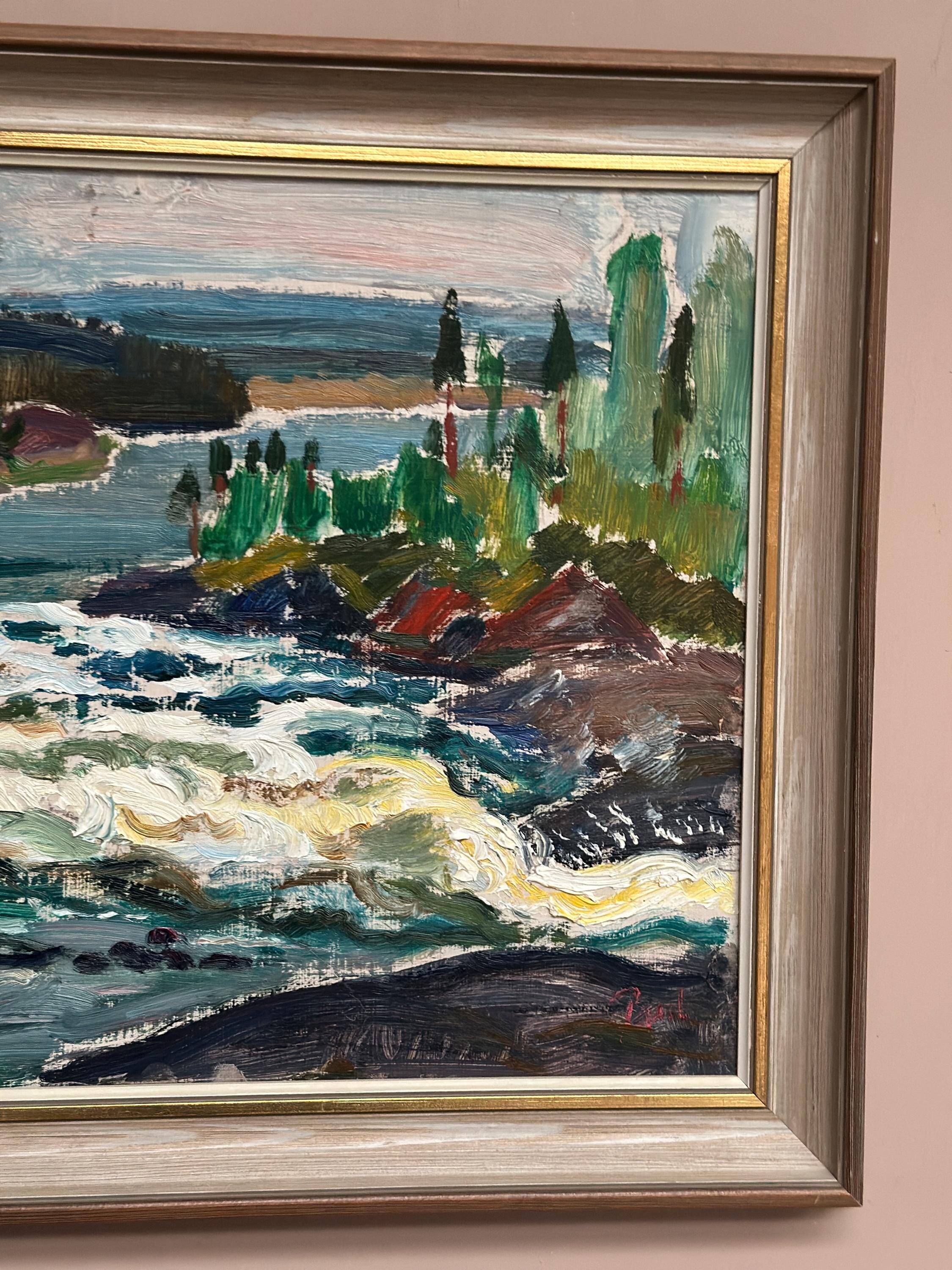Original Swedish Oil On Panel – “Forsande Vatten” By Paul Sahlin