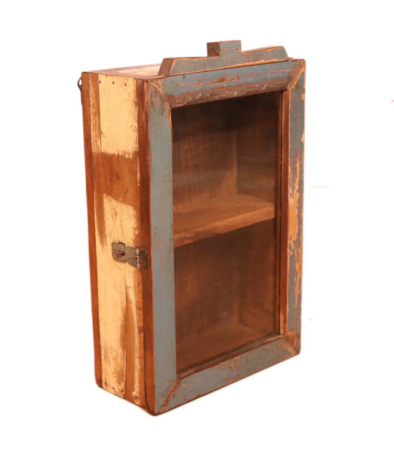 Burmese teak wall display case with original polychrome patina.