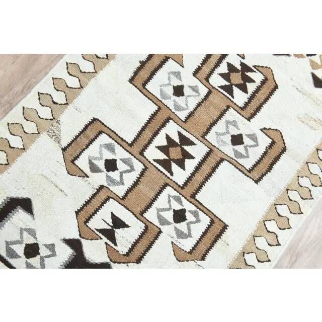 1970s Turkish Oushak Handmade Wool Cotton Beige Runner Rug 99x300