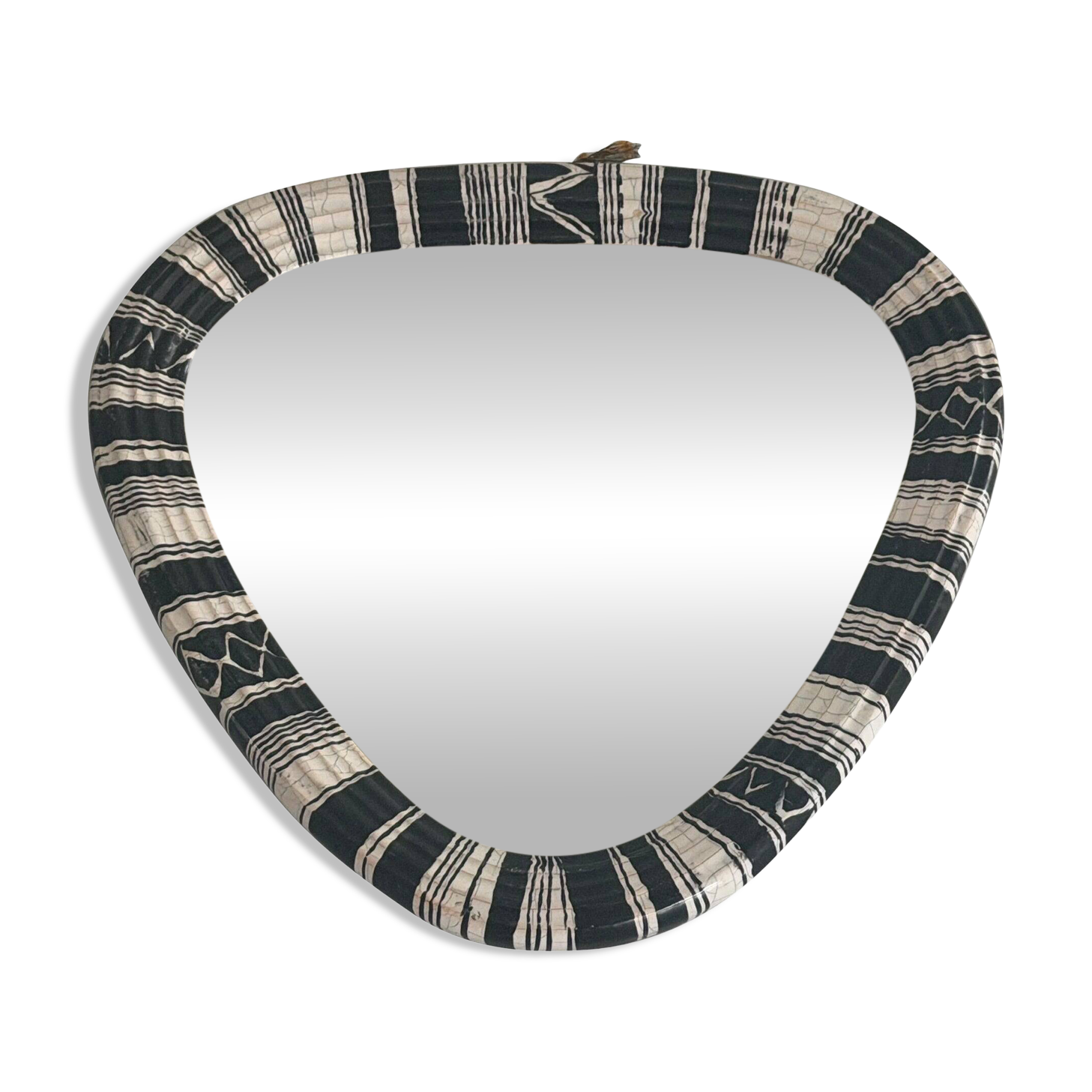 Miroir mural de petite taille, triangle rond en céramique noir et blanc, années 1950, Allemagne