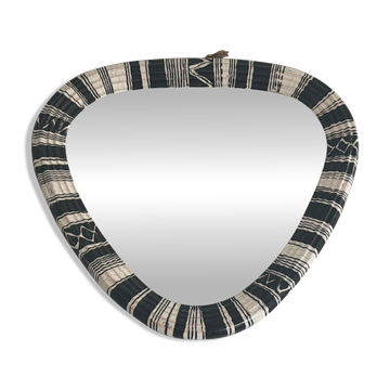 Miroir mural de petite taille, triangle rond en céramique noir et blanc, années 1950, Allemagne