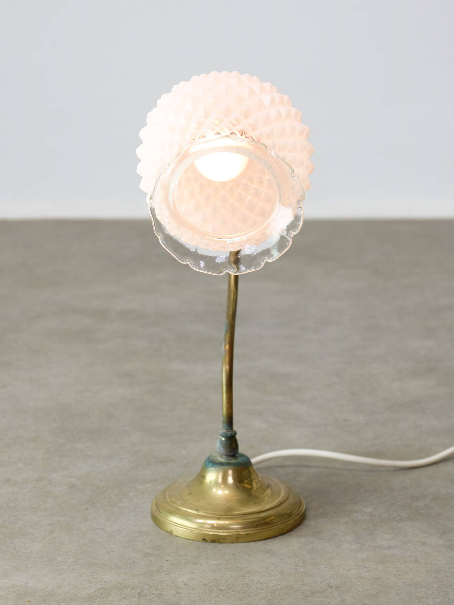 Mid Century Italian Table Lamp in Brass and Etched Glass