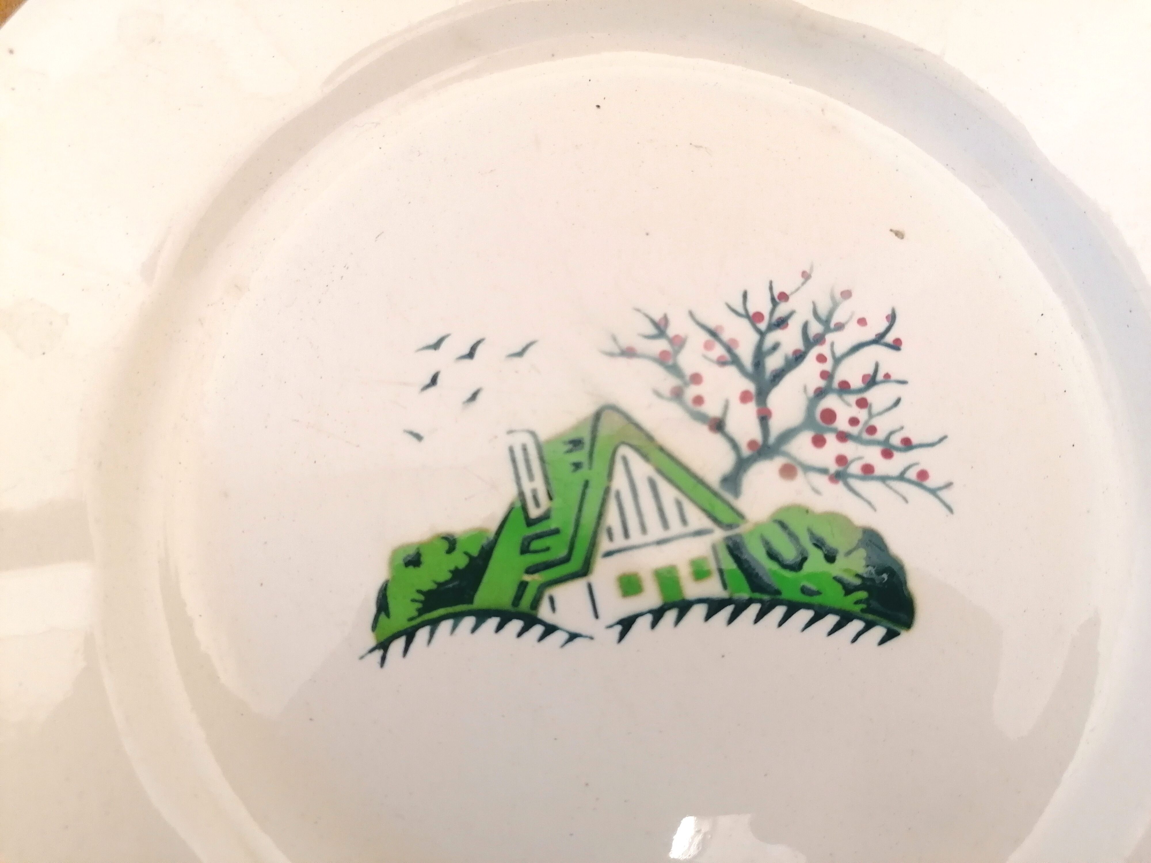 10 flat plates in Earthenware Digoin Bayeux Model, mountain chalet / naïve