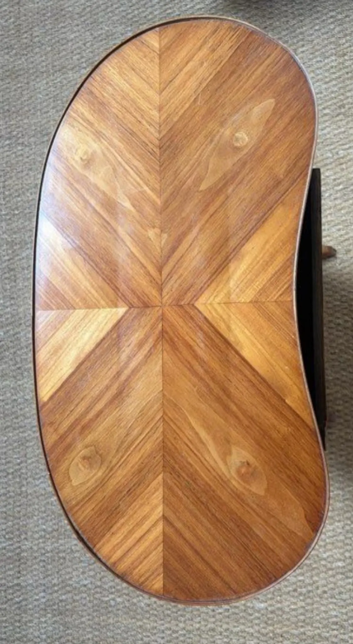 RARE Vintage 1960 Haricot Table — Marquetry & Rotating Storage