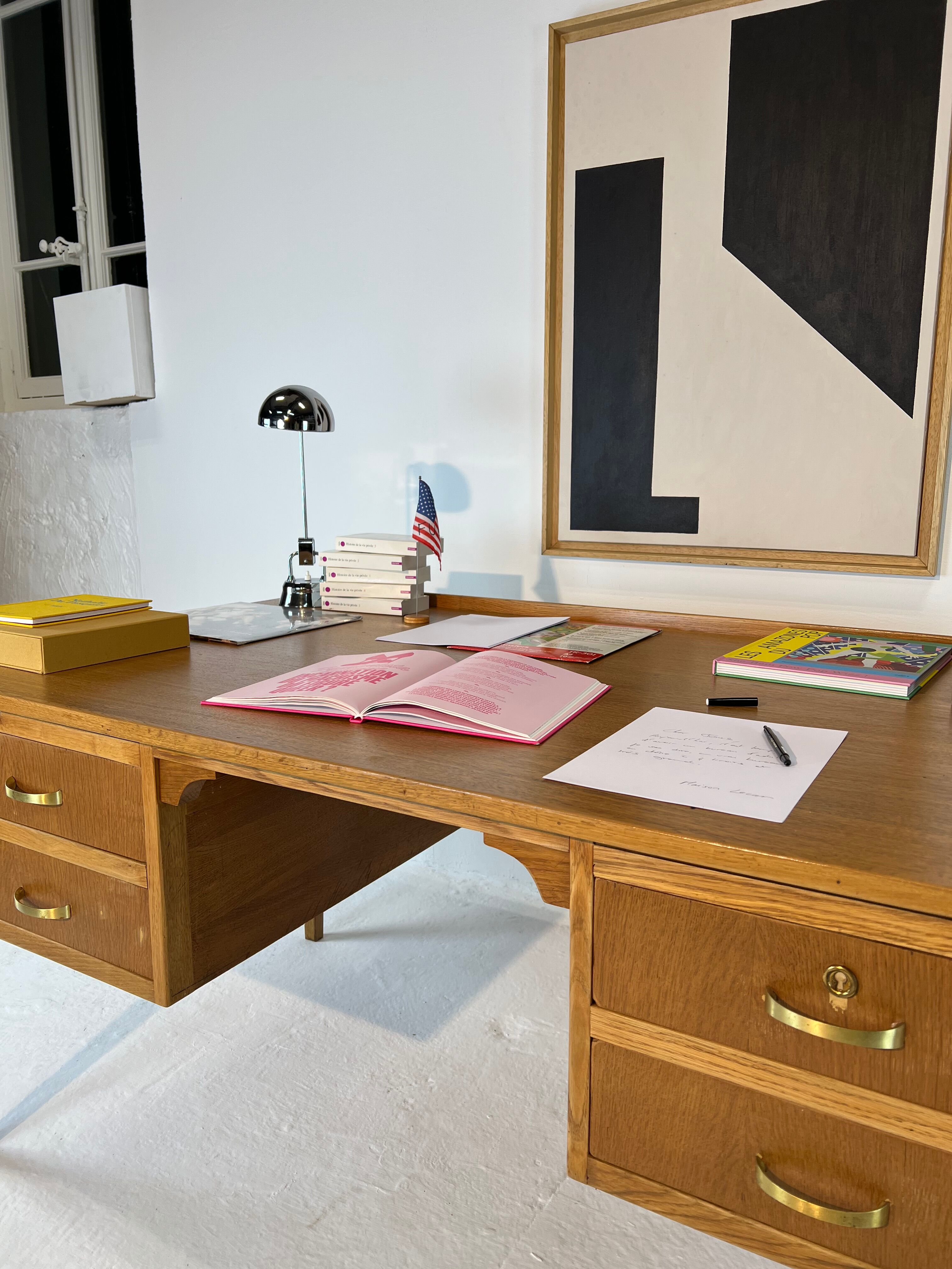 Two-sided oak desk, 50s
