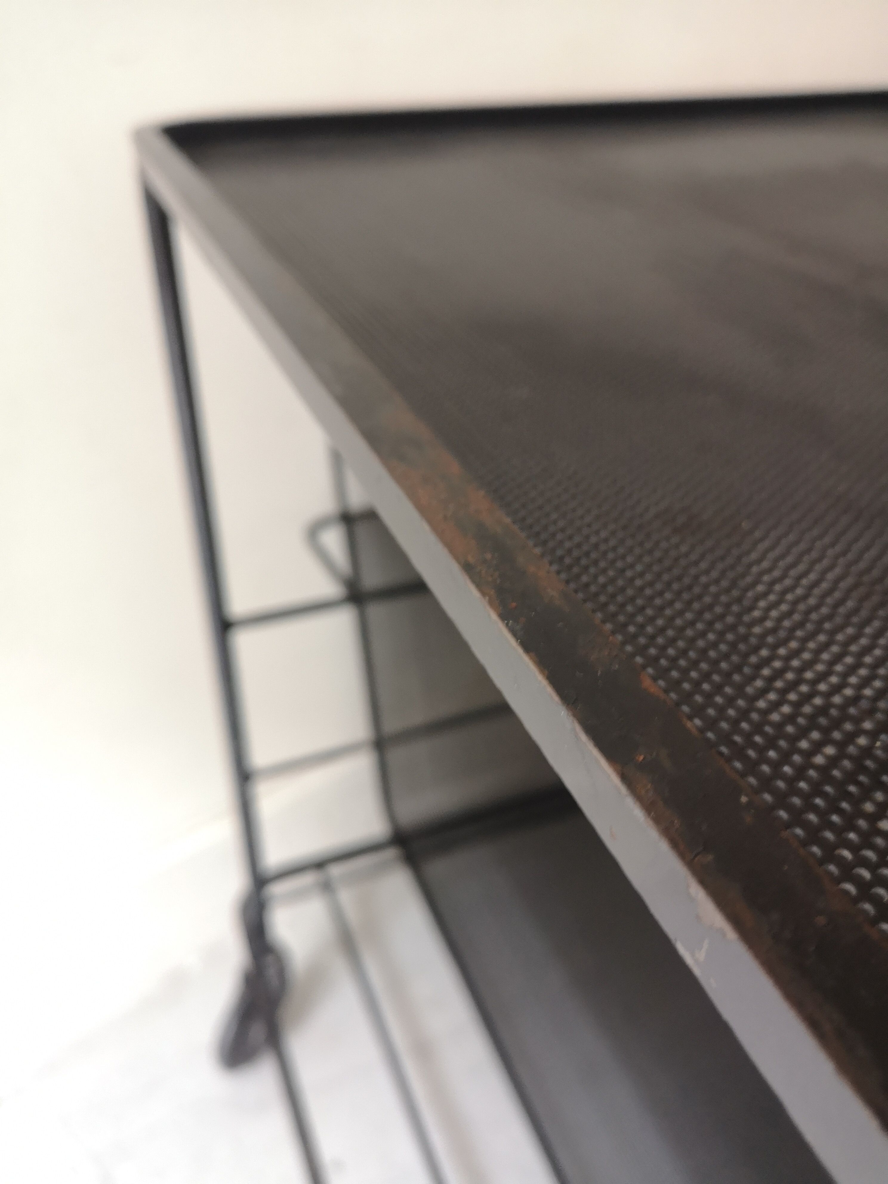 Perforated black metal trolley service, Matégot 1950 design