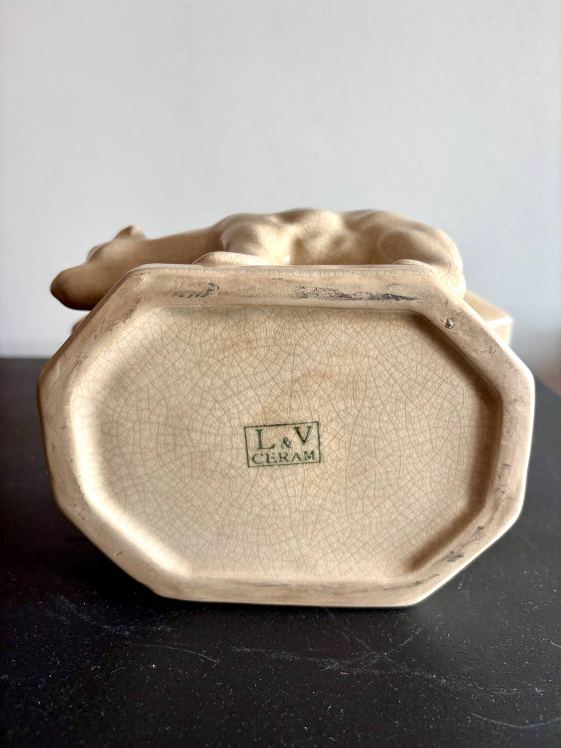 Art Deco polar bear vase in crackle-effect ceramic