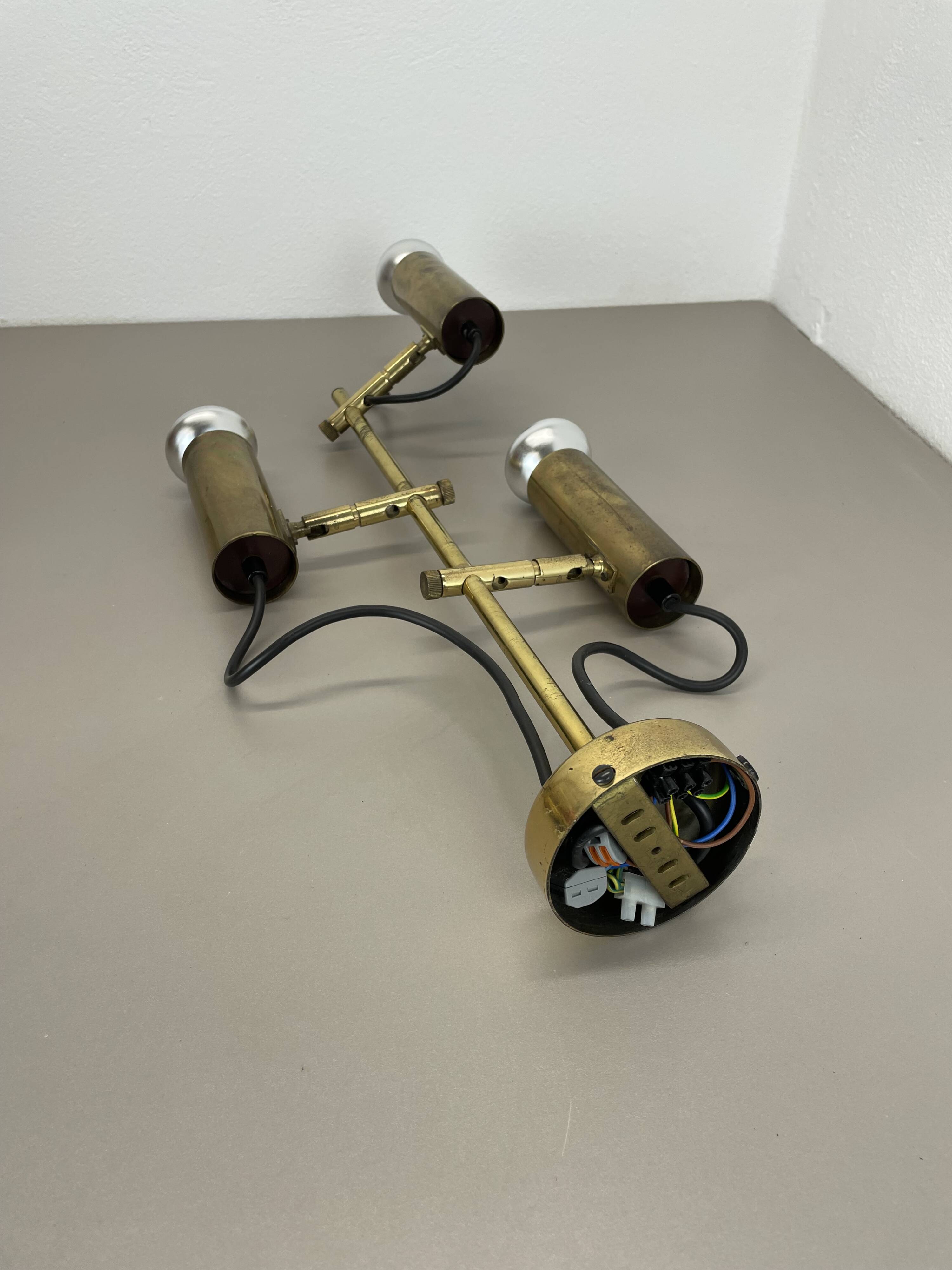 Unique 3-spot brass ceiling light koch and lowy style omi lighting germany, 1970