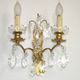 Pair of French Double Brass & Glass Wall Lights Adorned With Crystals