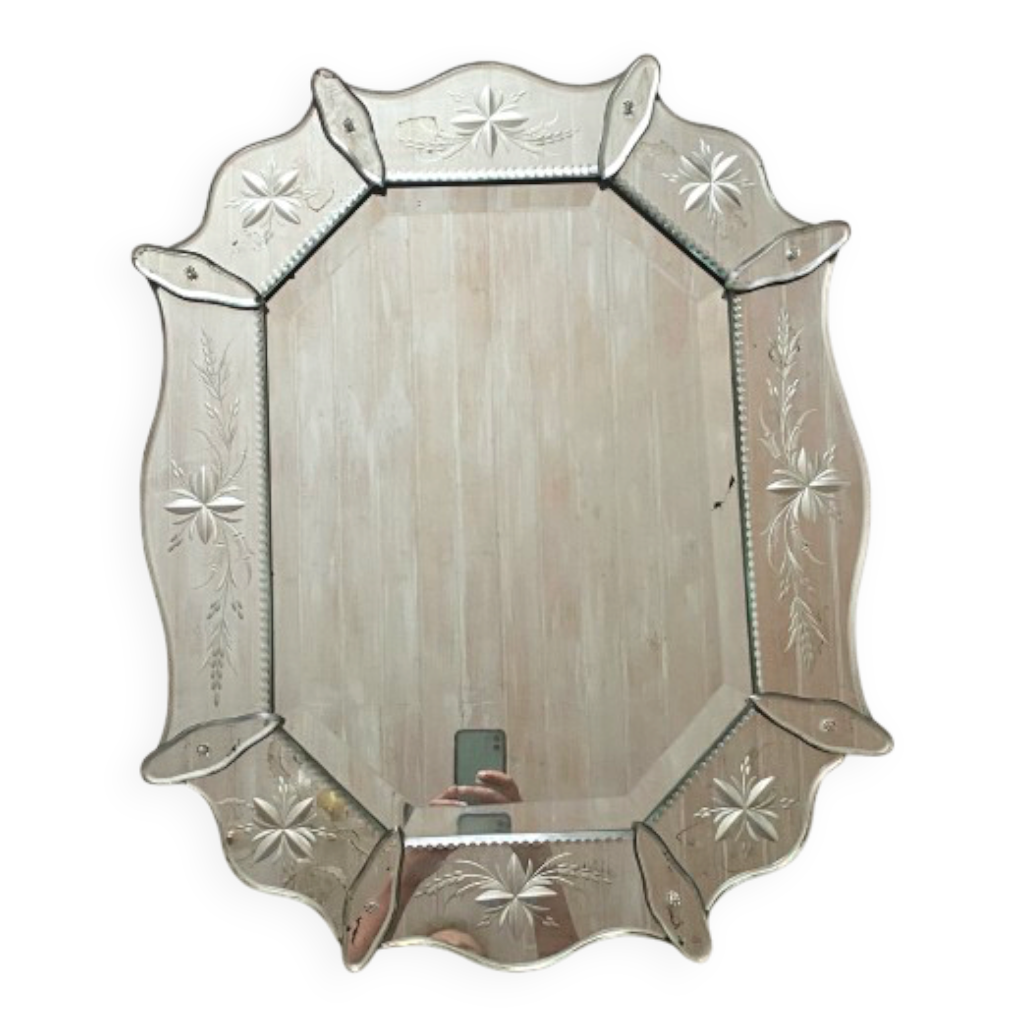 Miroir vénitien gravé  73 x 58 cm