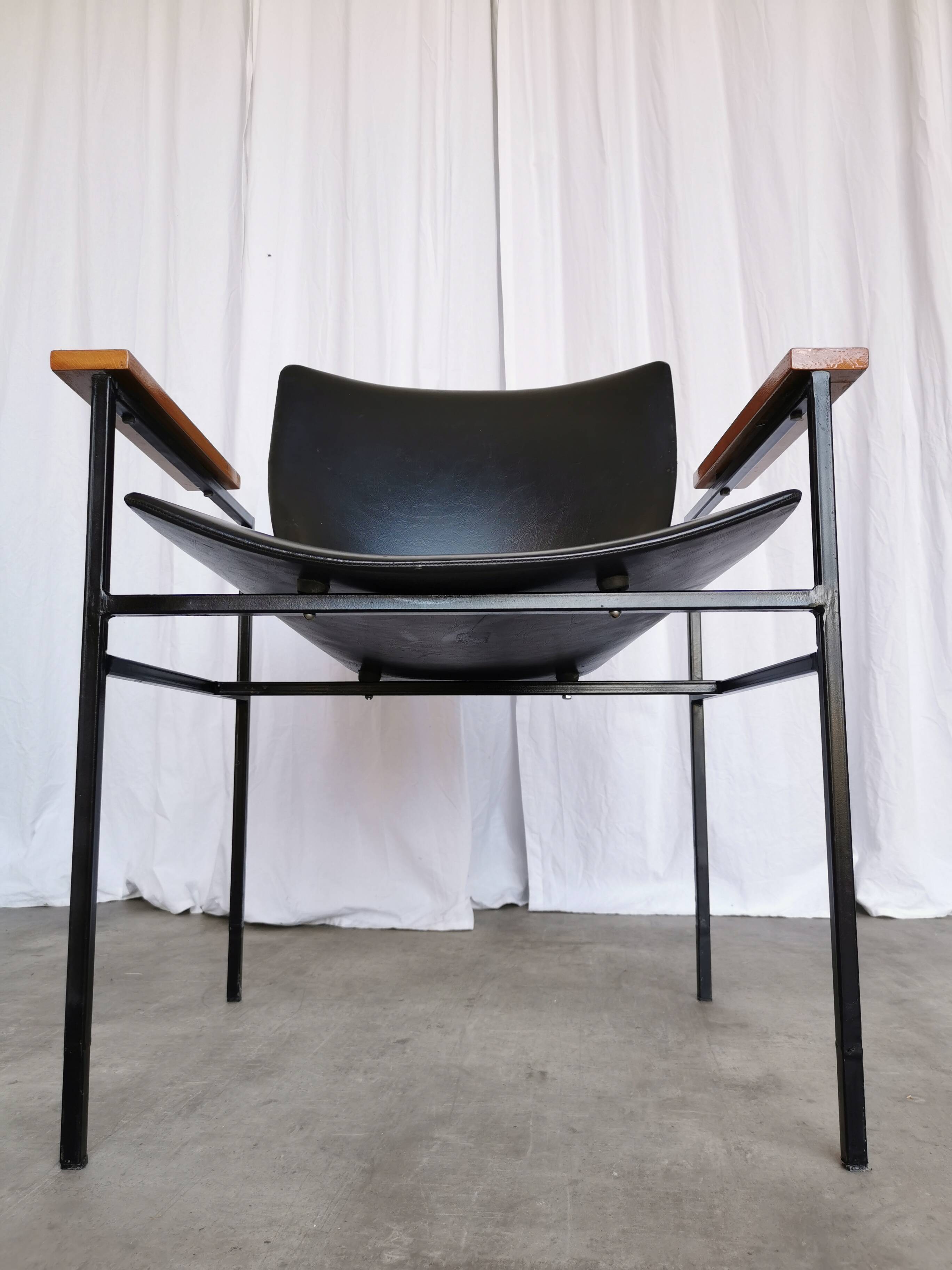 Vintage Niko Kralj Lounge Chair: Black Skai Leather & Wood Armrests