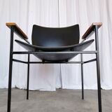 Vintage Niko Kralj Lounge Chair: Black Skai Leather & Wood Armrests