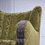 1950s, Danish relax chair. Furniture velour, oak wood,