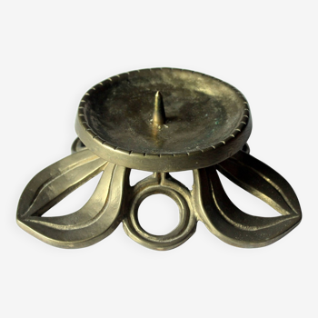 Solid brass candle holder for larger candles, handmade, vintage from the 1960s