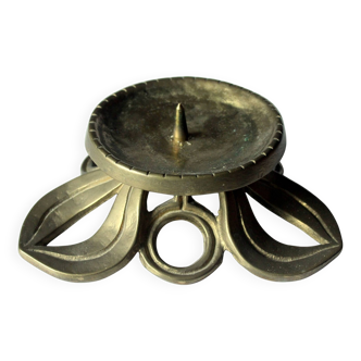 Solid brass candle holder for larger candles, handmade, vintage from the 1960s