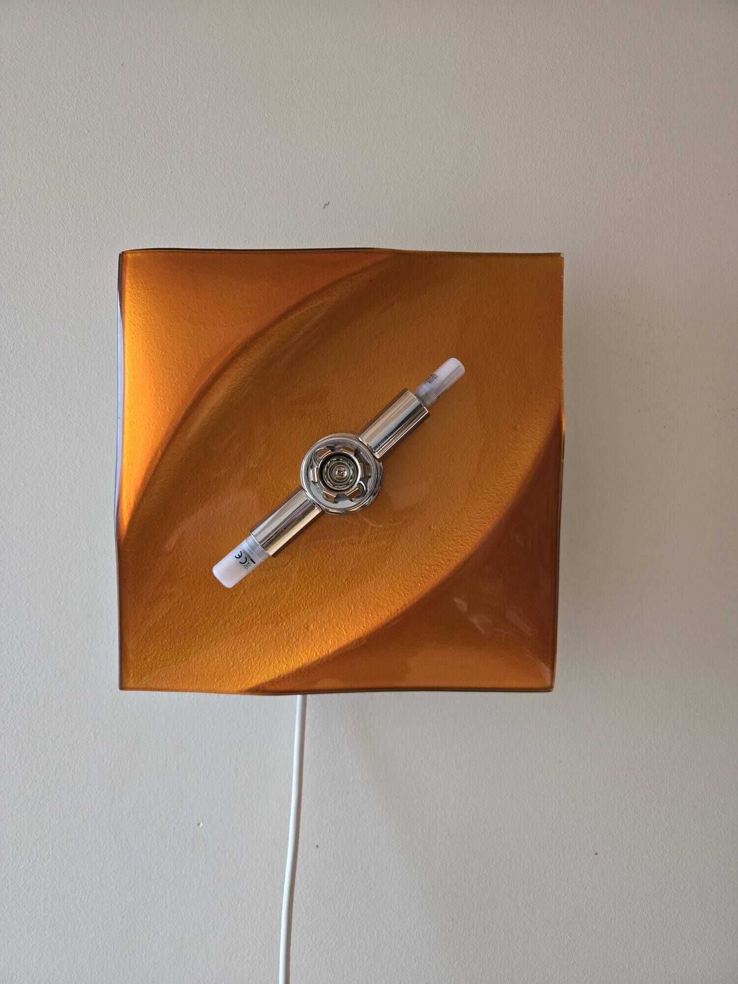 Pair of vintage square wall lights in glass and chrome - Space Age design