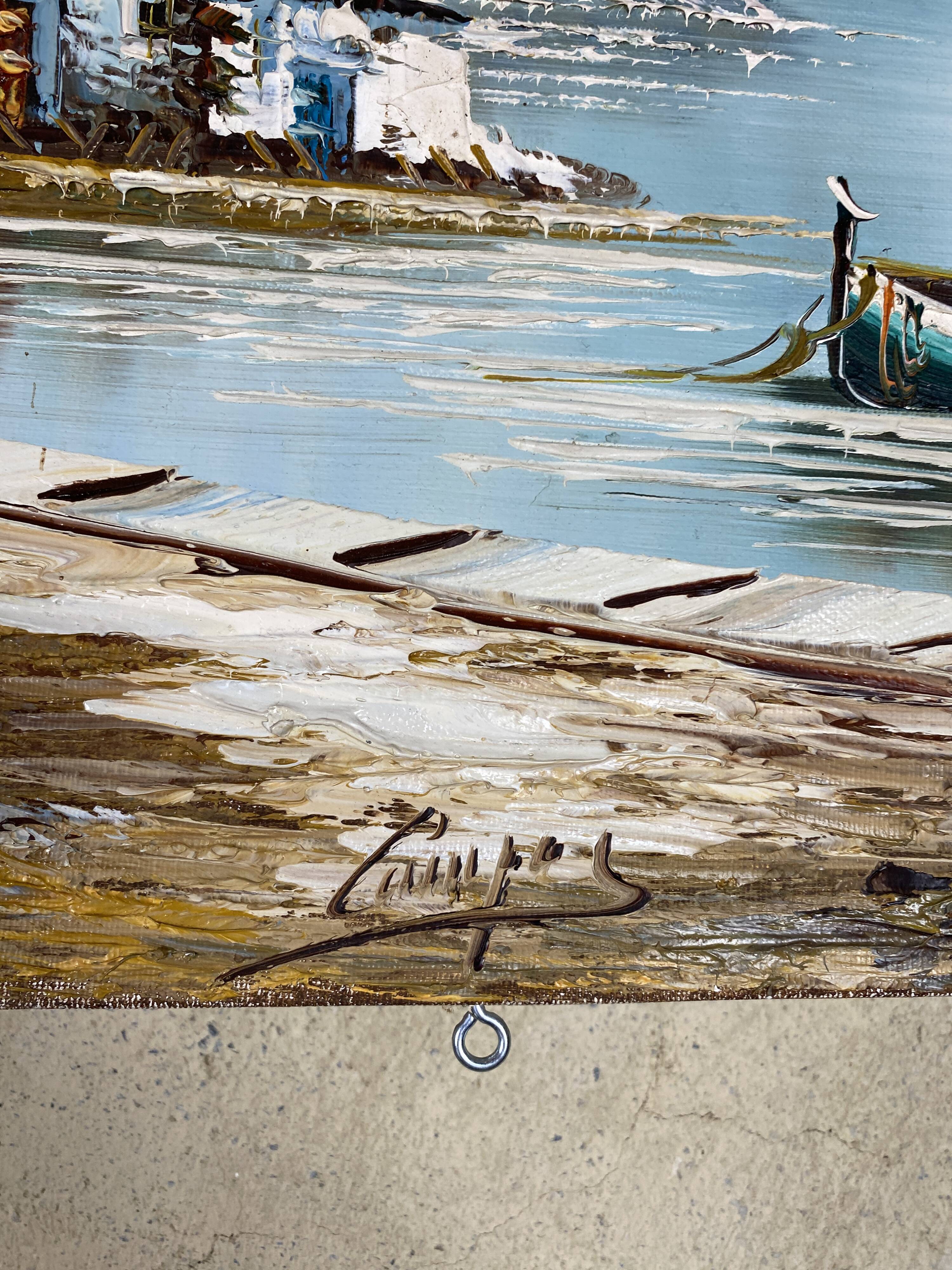 Oil painting on canvas with marine motif, signed