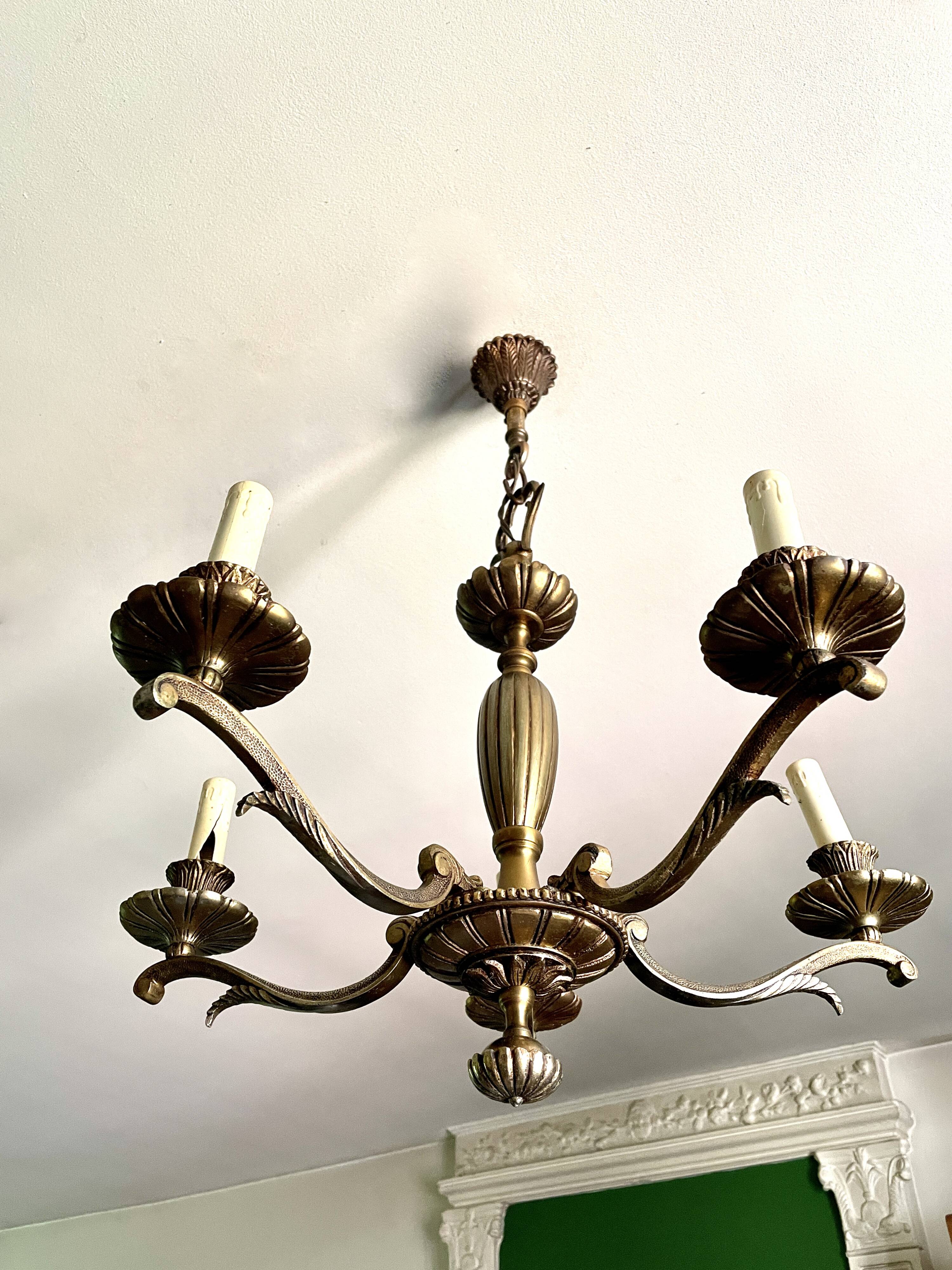 Lustre 5 feux bronze style Régence