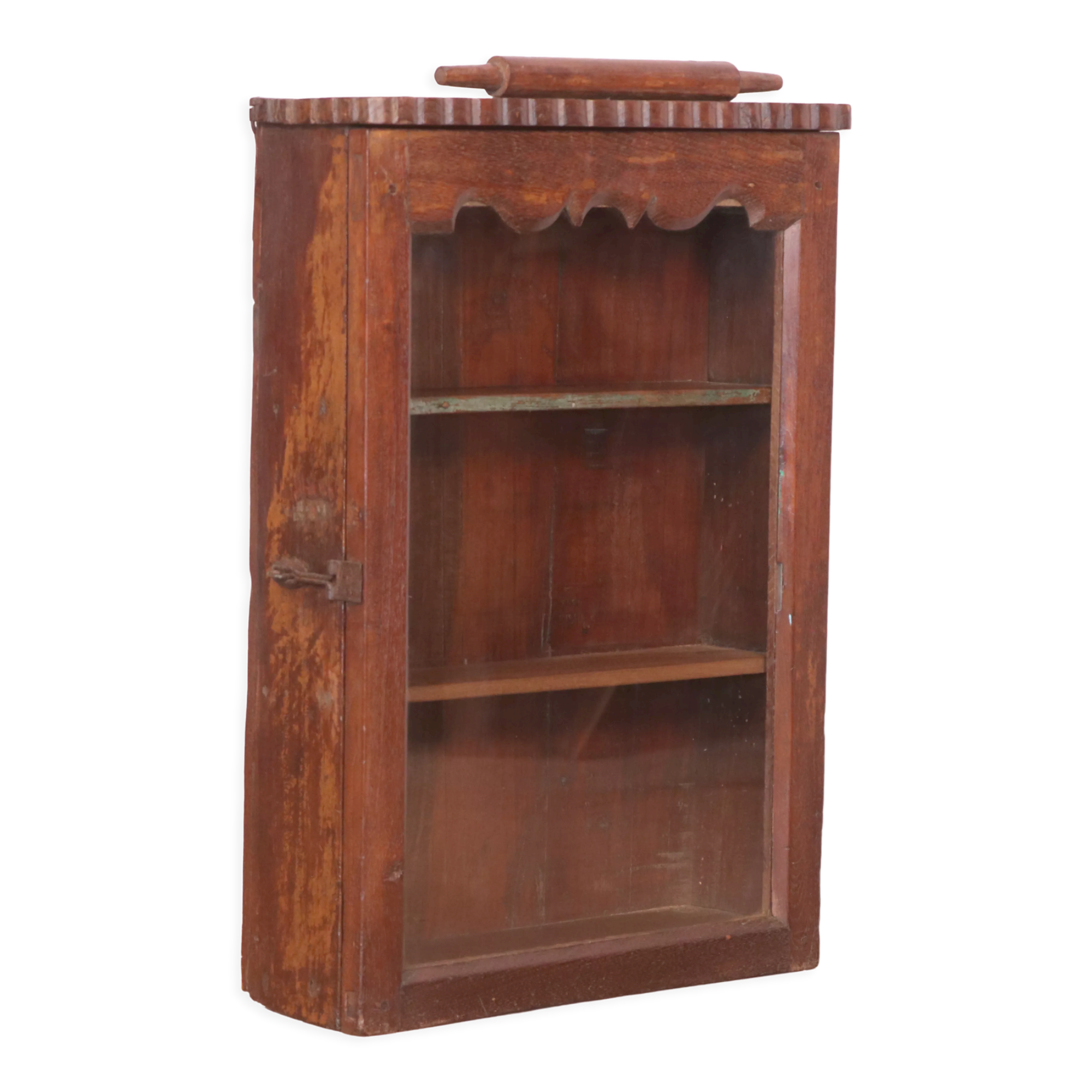 old Art Deco wall display case in Burmese teak