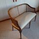 2-seater bamboo cane bench in vintage white imitation leather