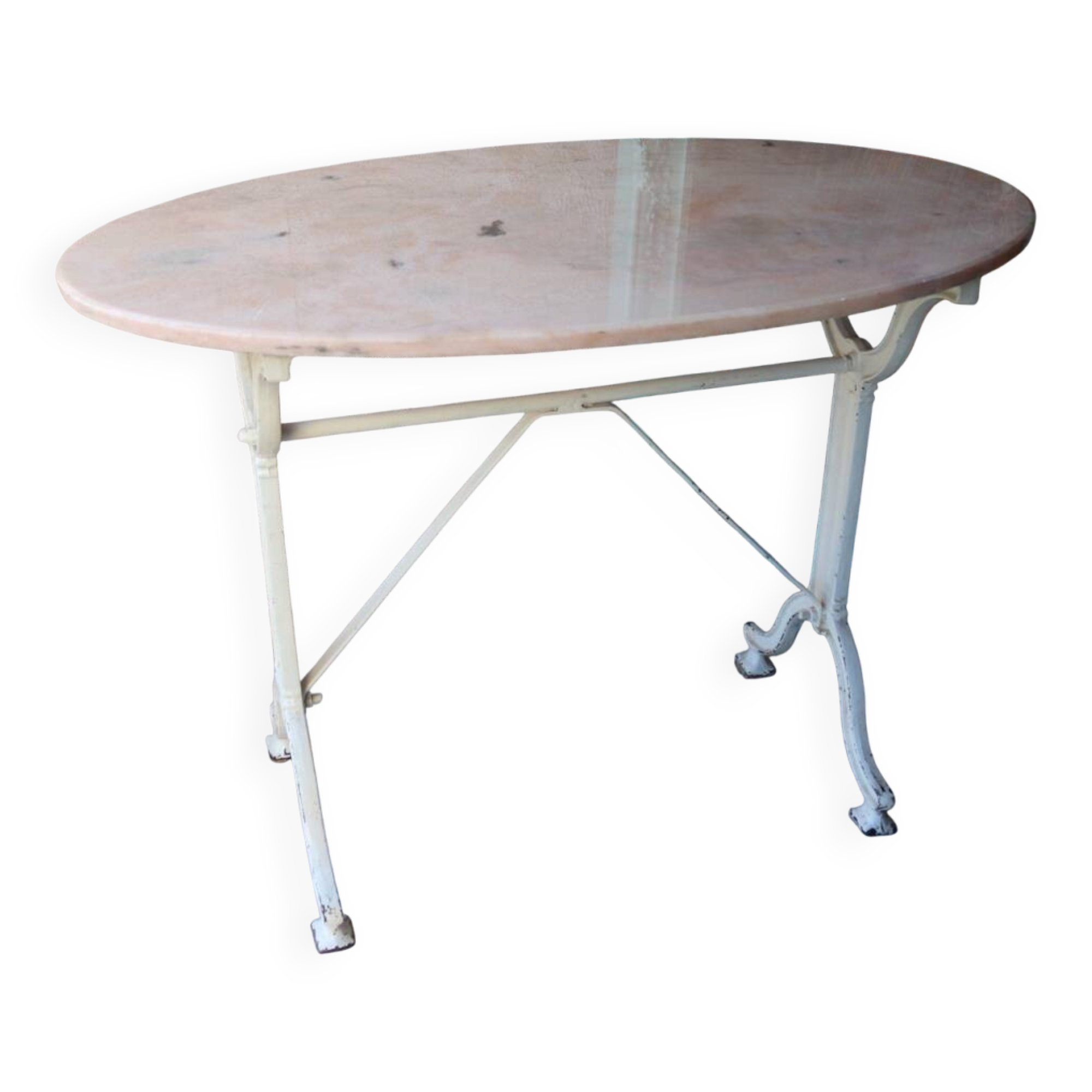 Antique garden table in cast iron and pink marble.