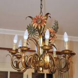 Set of painted metal chandeliers with flower decor