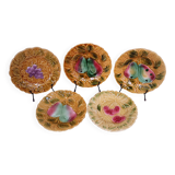 Set of 5 Sarreguemines slip dessert plates with fruit decoration