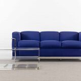 Cassina LC2 3seat Sofa by Charlotte Perriand, Le Corbusier and Pierre Jeanneret in blue fabrics