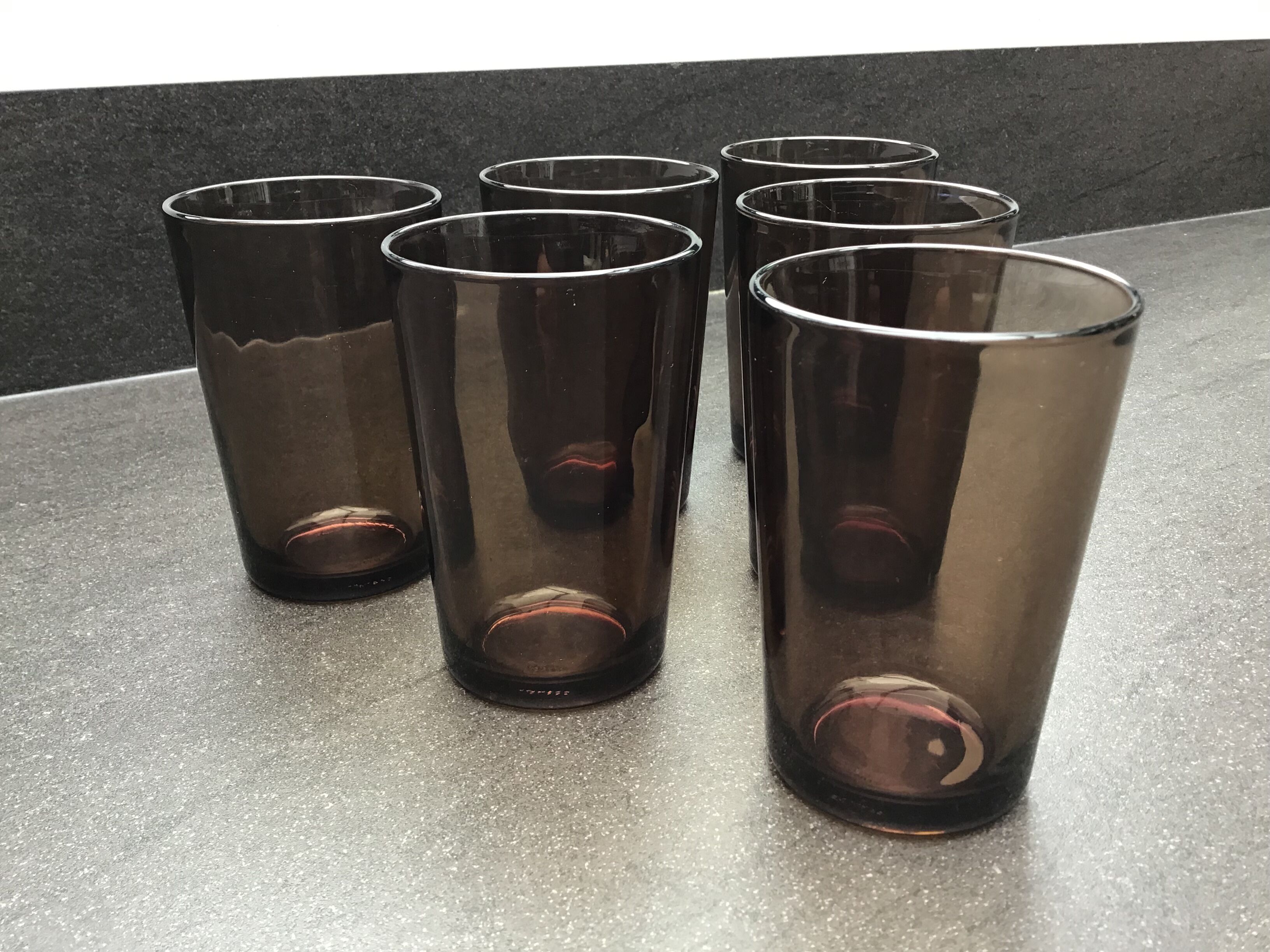 Set of 6 glasses glasses Vereco smoked brown color