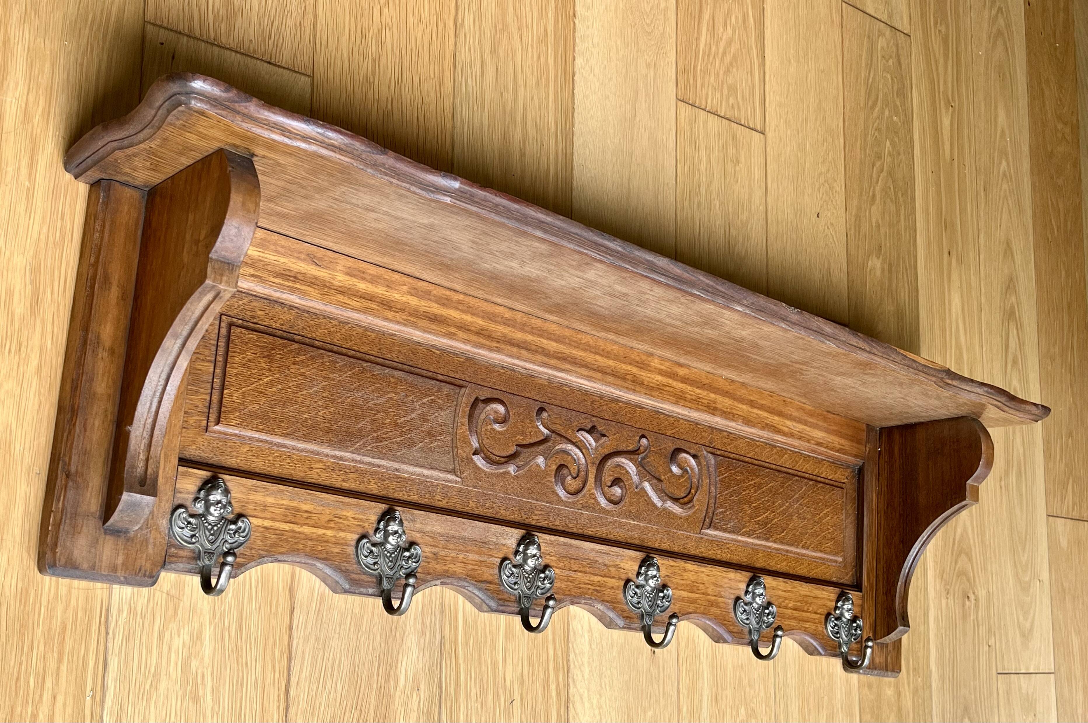 Wall coat rack - 6 hooks - Oak
