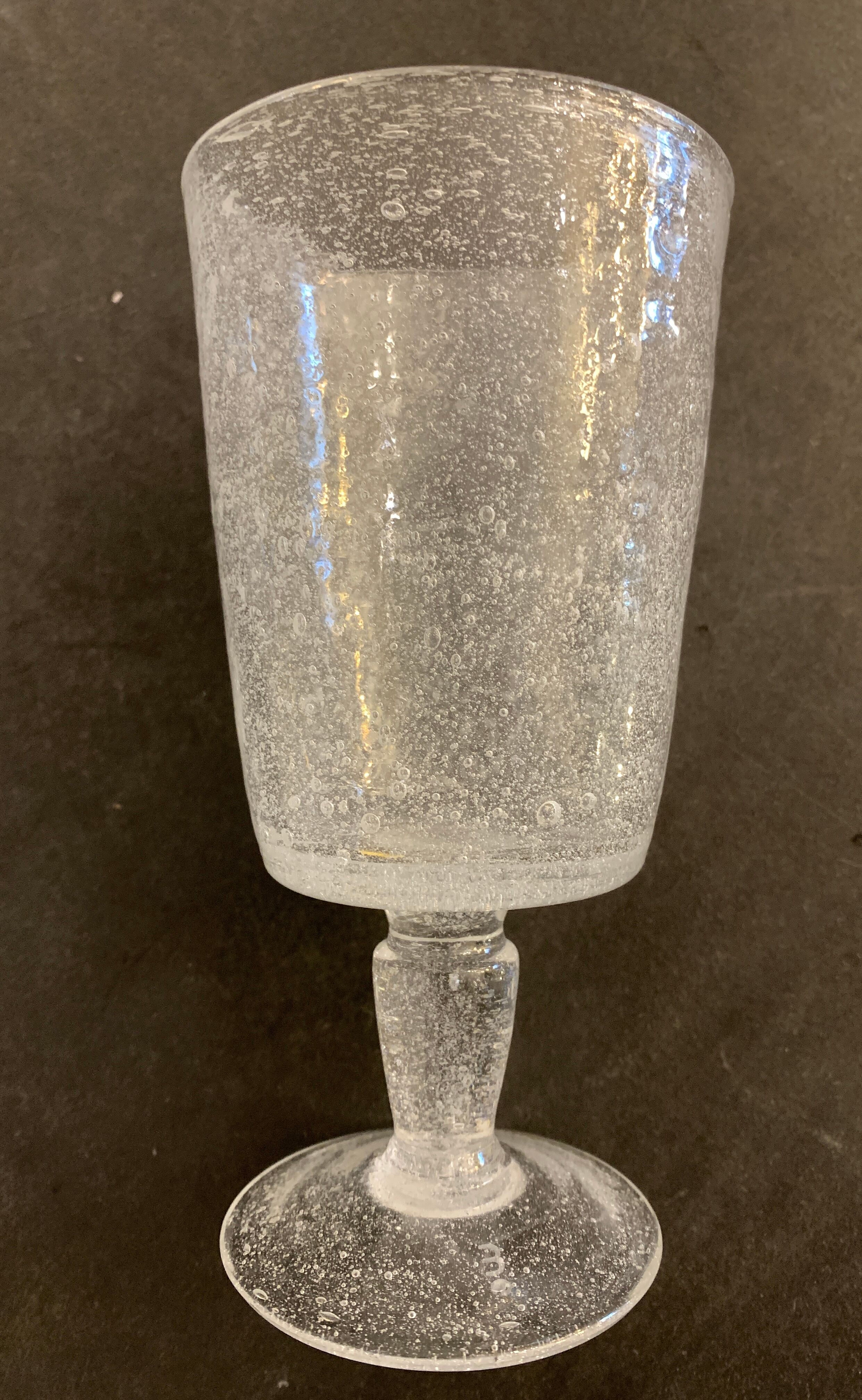 6 blown and bubbled wine stemmed glasses, Riom glassware, Puy-de-Dôme