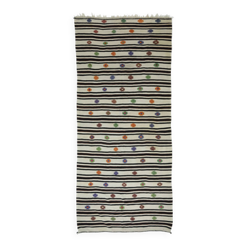 Grand Kilim Turc Konya Vintage 153x368 cm Beige Motifs Geometriques