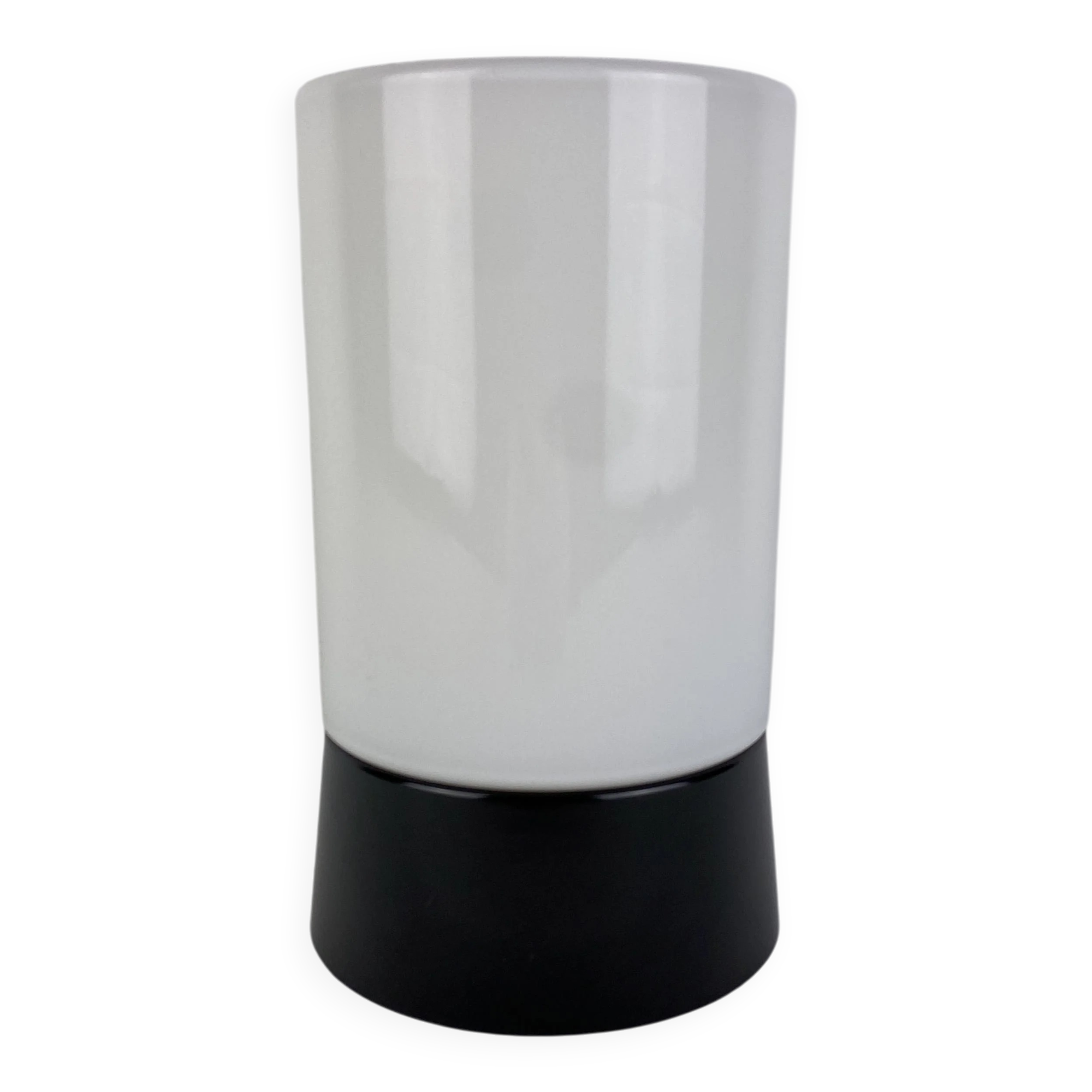 White cylindrical Art Deco chandelier RAAK with black support.