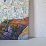 Vintage landscape painting of Greece Santorini island