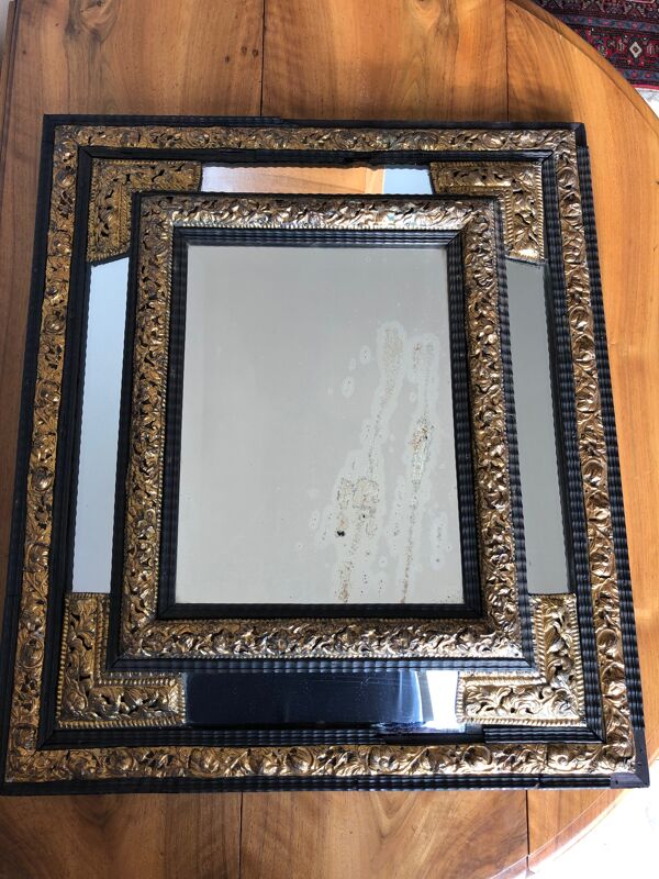 Miroir à parecloses epoque Napoléon III, glaces mercure biseautées, Style louis xiii