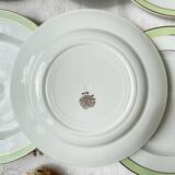 6 Vintage French Orchies "VILLARS" dinner plates 1950 white green gold