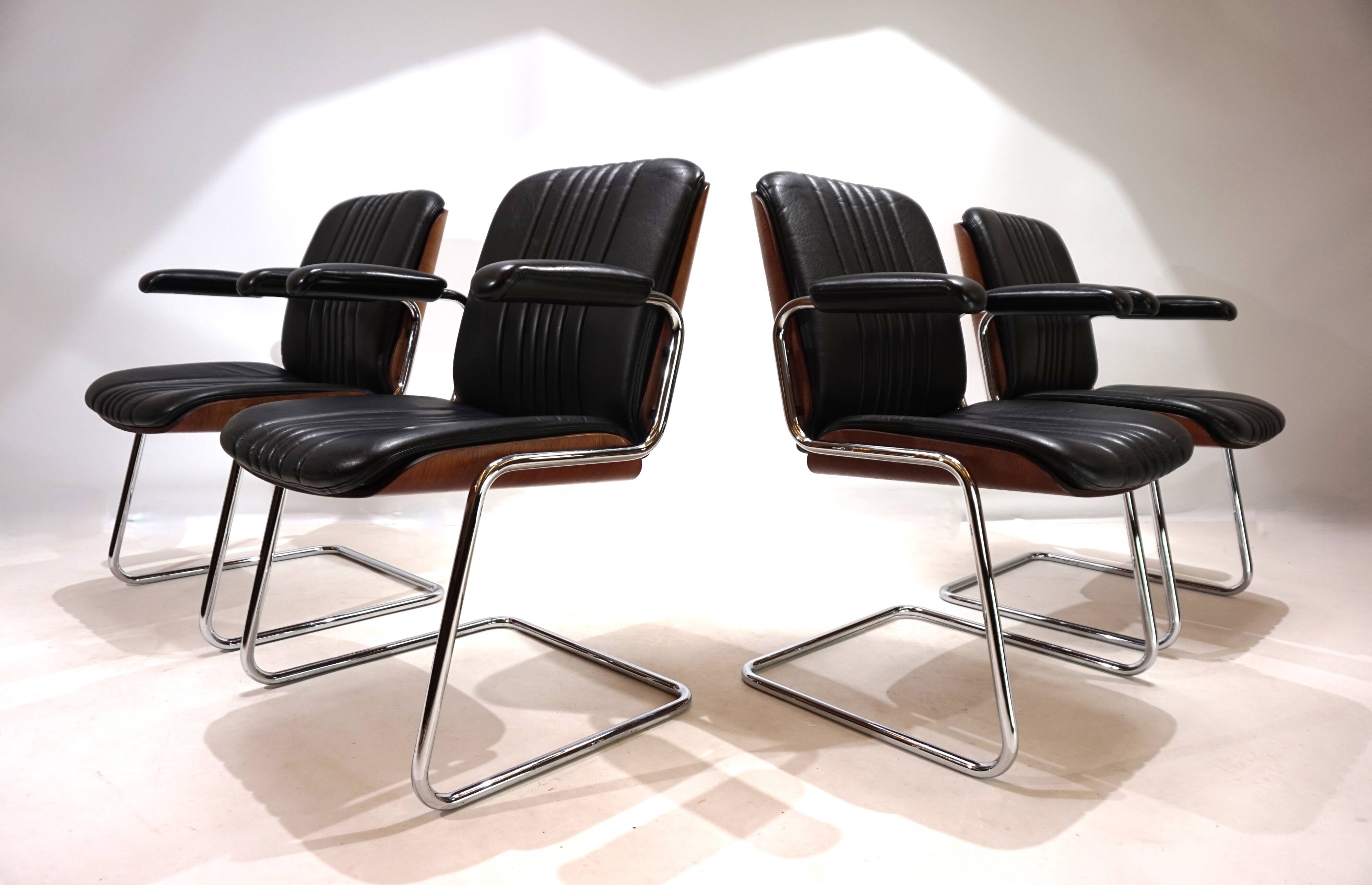 Set of 4 Martin Stoll Leather Dining/Conference Chairs by Professor Karl Dittert
