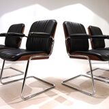 Martin Stoll set of 4 leather dining/conference chairs by Prof. Karl Dittert
