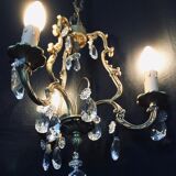 Bronze and crystal 3 light cage chandelier